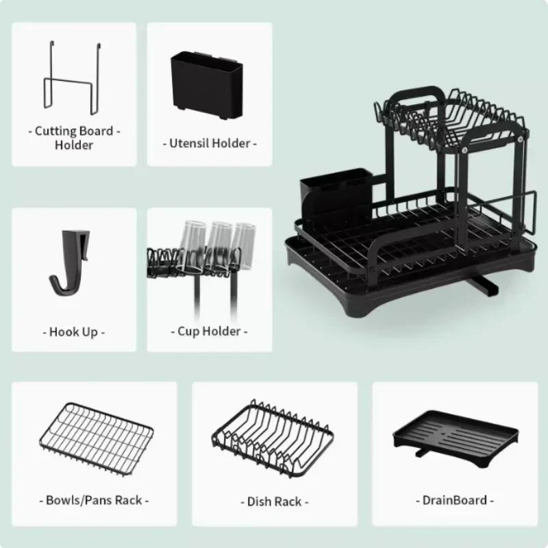Kitchen Dish Bowl Drainer Storage Rack Kitchen Dish Drying Rack with Drain Basket Countertop Dinnerware Organizer Drainboard