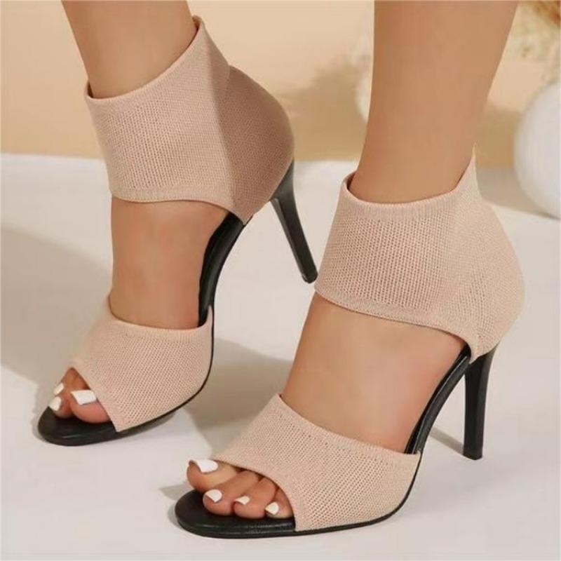 Fashion Women New Designer Knitted High Heels Sandals Summer 2025 Square Toe Thick Heeled Sandal Woman Sexy Slingbacks Black Party Shoes