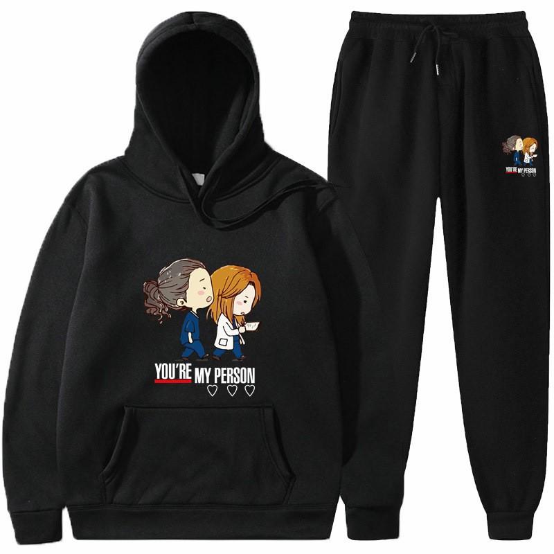 Grey s Anatomy Men s and Women s Hooded Sweater Set Fleece Hoodie Autumn and Winter Sportswear S чёрный