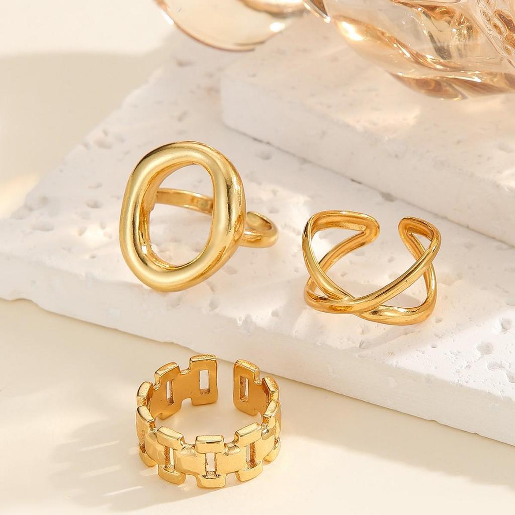 Vintage 3dílná geometrická otevřená sada prstenů pro pár - Evropský a americký design