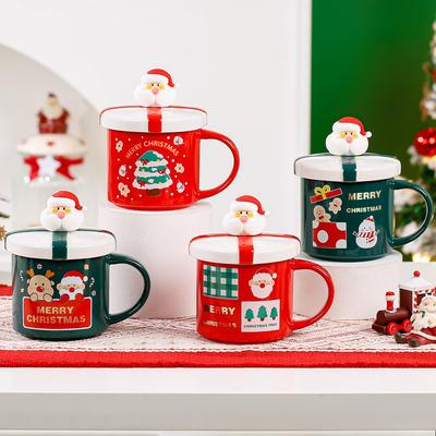 Weihnachtstasse Kreative Weihnachts-Keramiktasse Süße Tasse mit Deckel Löffel Tassenset Geschenk