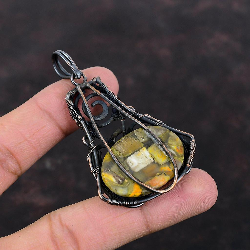 Copper Bumble Bee Jasper Pendant Copper Wire Wrapped Pendant Ethnic Jewelry Handmade Pendant Copper Jewelry Gemstone Pendant Engagement Gift