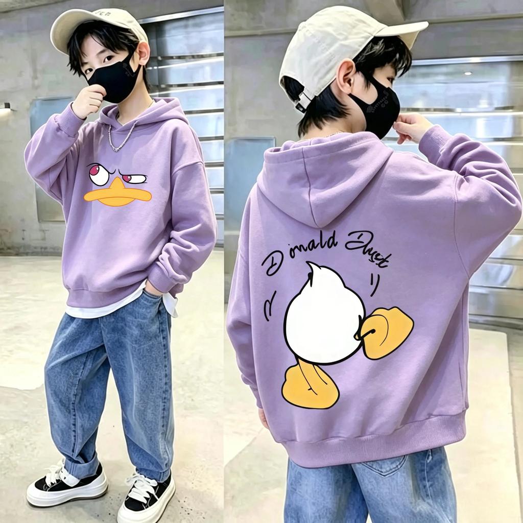 Retro Street - Fun - Double-sided Printed Duck Print Hoodie - High-Quality Cool Long-Sleeved Warm Sweater for Boys and Girls