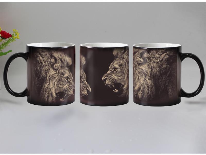 Funny Novelty Animal Lion Ceramic Color Changing Coffee Mugs, Magic Tea Cup Mug, Surprised Gift, 330ML