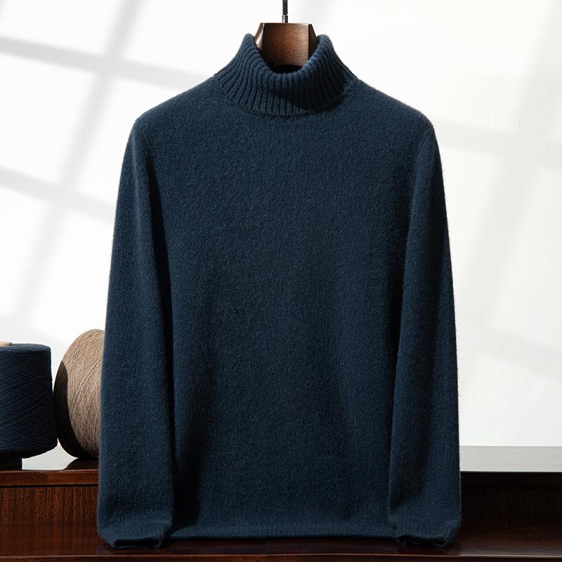 Men's High-Neck Cashmere Sweater: Thick, Solid Color, Double-Strand, Perfect for Autumn and Winter Casual Wear