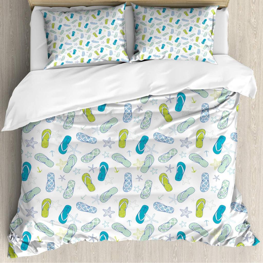 Flip-Flop Beach Swimming Three-Piece Quilt Cover 3D Digital Printing Bedding Set Bed Cover