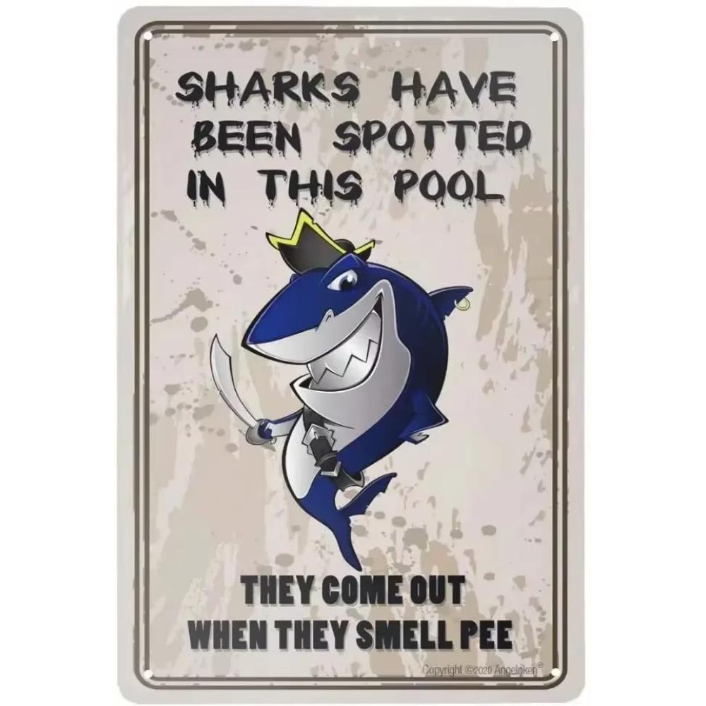 Retro Shark Warning Metal Sign Painted Plaque Perfect for Courtyard Manhole Swimming Pool and Wall Mural Decor