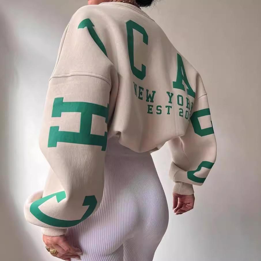 Casual Fashion Letter Print Thick Pullover Sweatshirt For Women Winter 2022