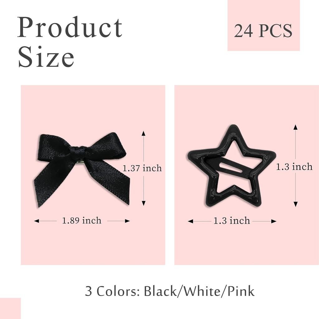24 Stück/Set Y2K 3 Farben Stern Metall Haarspangen Schleife Mini Haarspangen für Frauen Mädchen Süße Schleife Haarspangen Haarschmuck
