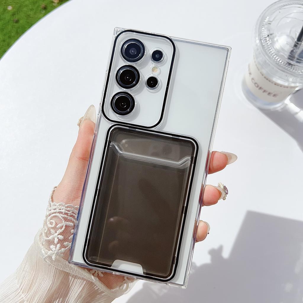 For Samsung Galaxy S22 Ultra 5G Case Transparent TPU Card Holder Phone Cover