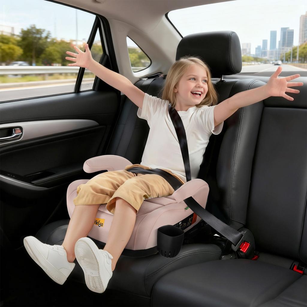 I-Size Booster Car Seat, ISOFIX, 125-150cm, 6-12 Years, Group 2/3, Portable, ECE R129, Pink
