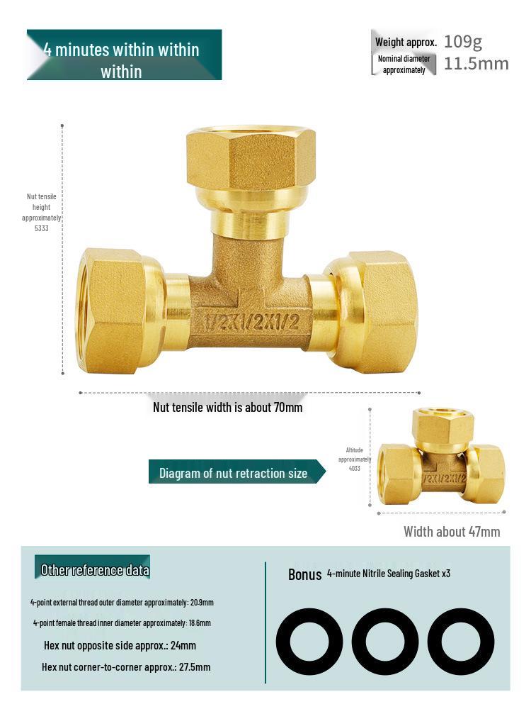 Conector Rápido de Cobre Puro de Gran Caudal Macho/Hembra Tipo Y con Tuerca Móvil Codo Distribuidor de Agua
