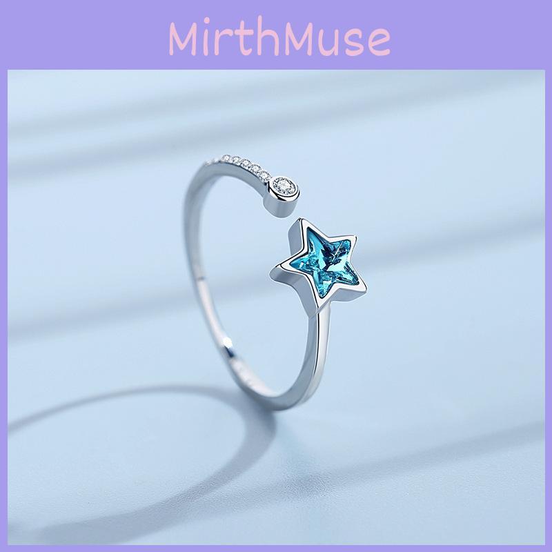 Stunning 925 Sterling Silver Star Ring For Women With Blue Diamonds Adjustable Design