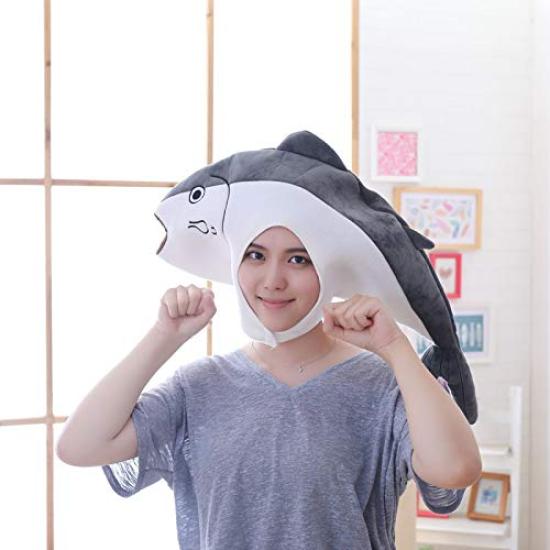 Bestmaple Fischhut Tierkopfbedeckung, Niedliche flauschige Mütze Maske Tier für Männer und Frauen, Kigurumi Kostümmaske (Fisch)