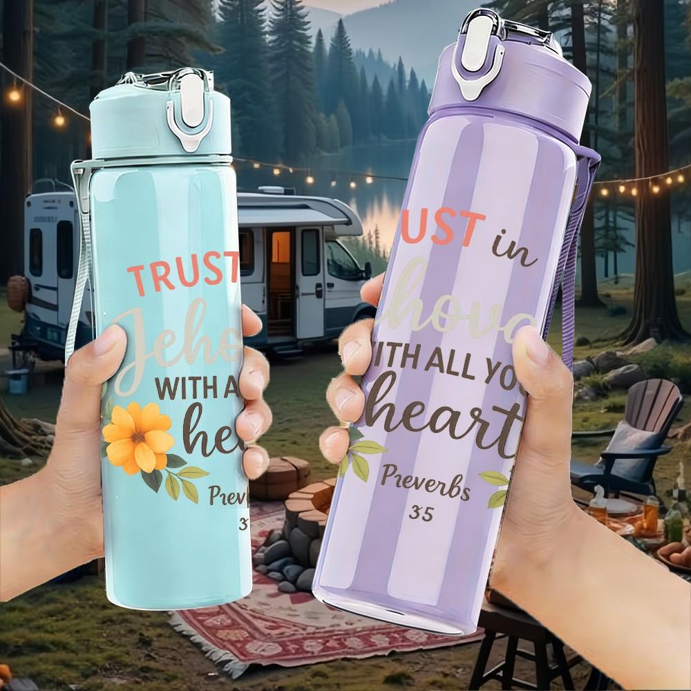 1PC Trust In Jehovah Floral Wreath 750ml Color Plastic Sports Water Bottle Leakproof Flip Straw Lid Suitable for Sports Office Home Use