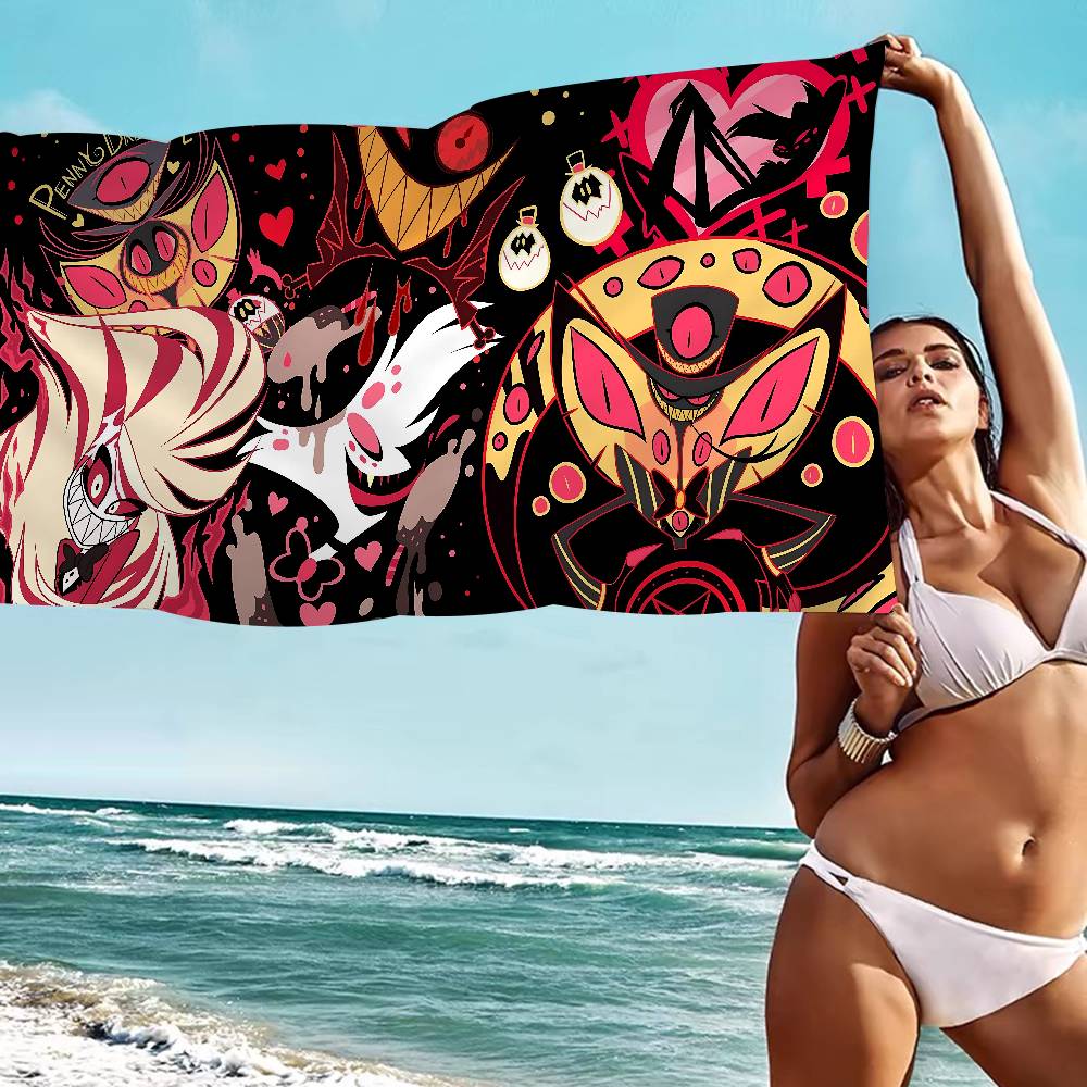 H-Helluva Boss Blitzo Cartoon Beach Towel Colorful Bath Towels For Girl Microfiber Quick Dry Custom Sand Free Beach Yoga Pool