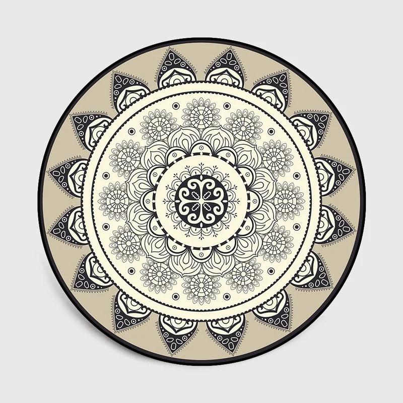 

Bohemia Mandala Round Carpet Living Room Geometric Ethnic Flowers Bedroom Anti-slip Vintage Floor Mat Home Decoration 60cm