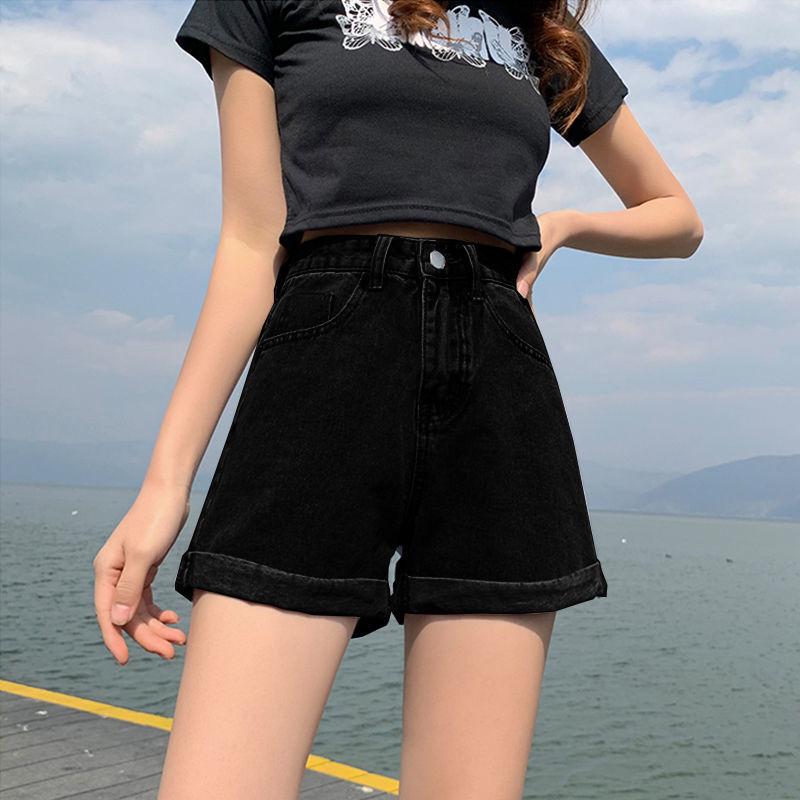 Women’s 2021 High-Waisted Denim Shorts - Korean Style Slimming Wide-Leg with Rolled Hem for Summer