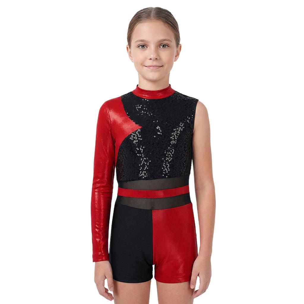 Kids Girls Metallic Jumpsuit for Ballet Dancing Gymnastics Leotards Ballet Mesh Bodysuit Stage Performance Dancewear Costume