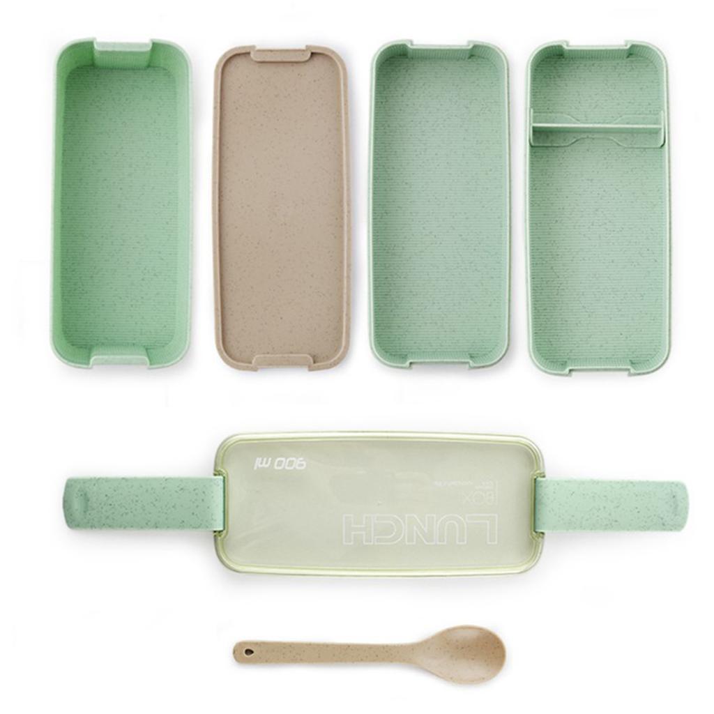 Quadratische doppelstöckige Lunchbox aus Weizenstrohfaser-Kunststoff