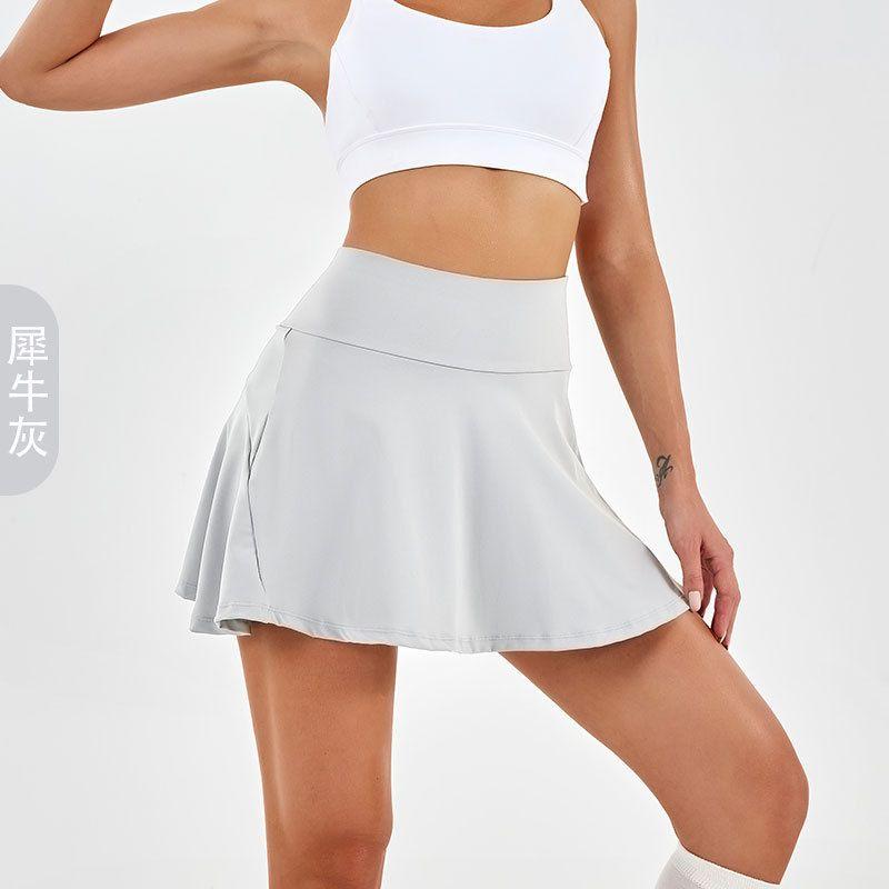 New Arrival Yoga Tennis Skirt Women's High Waist Slim Looking Sports Training Skirt Fake Two-Piece Fashion Tape Half-Length Pleated Skirt