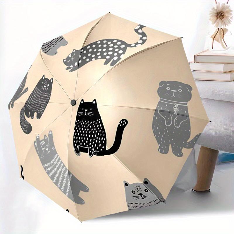 1 Stück Katzenmuster Automatisches Öffnen/Schließen, Ganzjahres-Tragbarer Faltregenschirm, Reisen, Alltag, Formelle Anlässe - Kompakter Luxus-Sonnenschirm, Outdoor-Accessoire