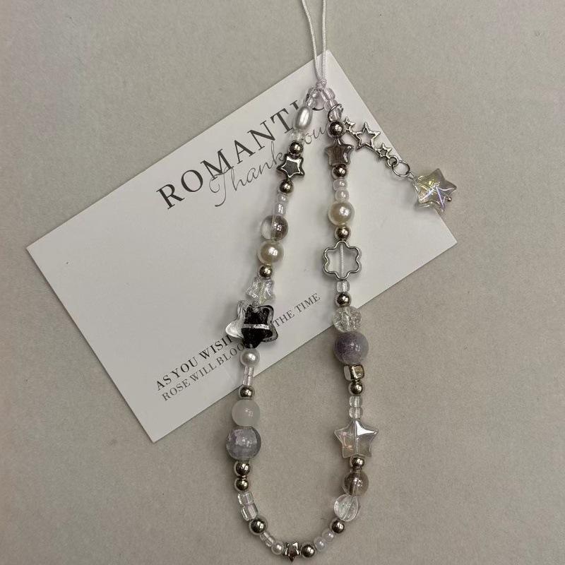 Personalisierte Handykette Ins Style Stern Perlen Handyband Armband Schlüsselanhänger Y2K Süße Handy-Tragekette Schlüsselanhänger