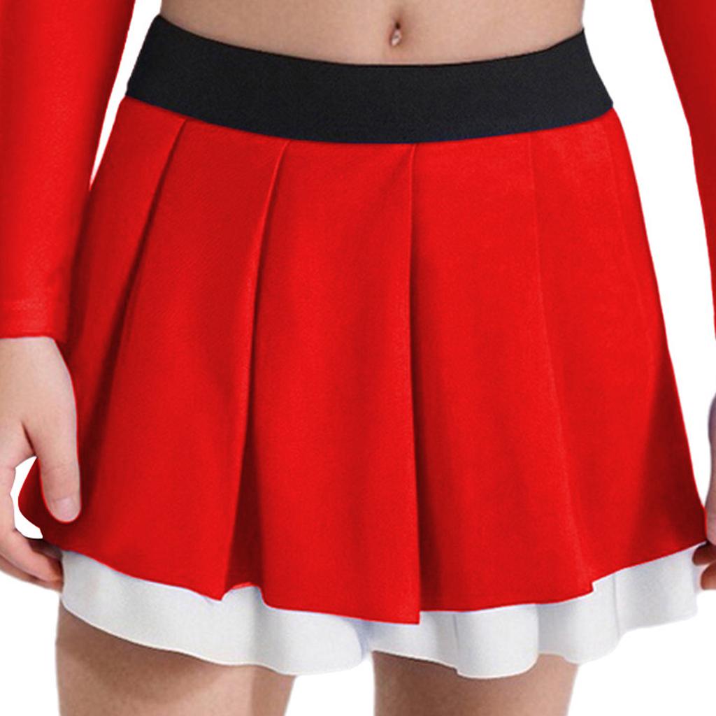 Girls Cheerleading Dance Performance Skirt: Contrast Color Elastic Waistband Two Layers Pleated Skirt for Competition