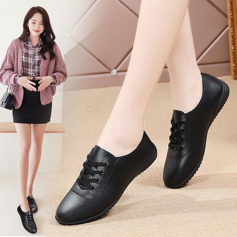 Women's Flats Lacing Black Driving Shoes Comfort Casual White Walking Minimalist Business Office Shoes Large Size