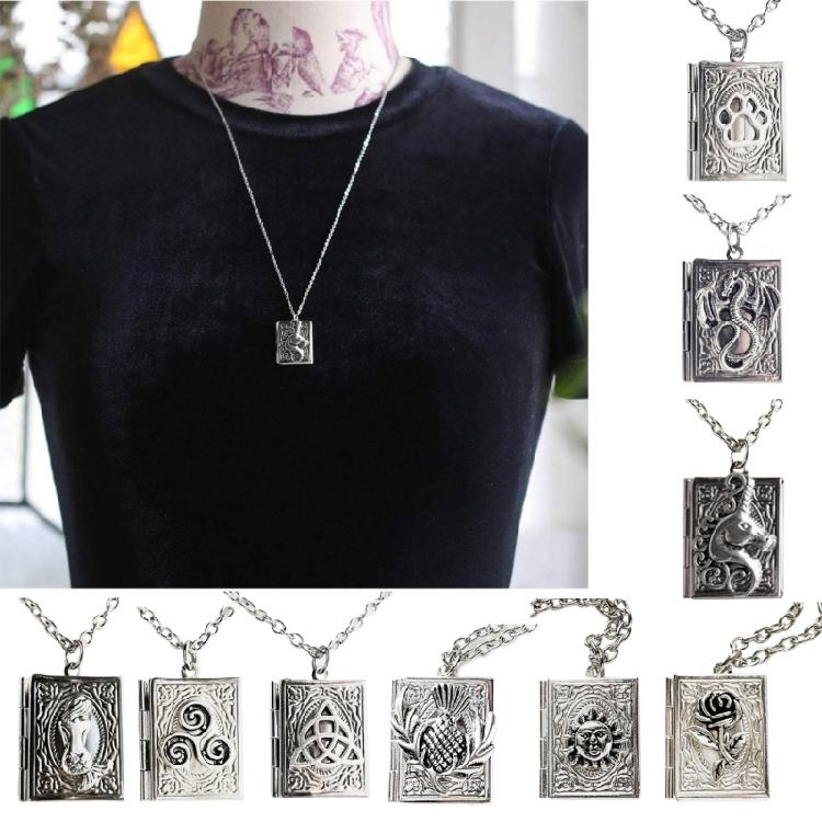Dainty Book Locket Necklace Personalized Pendant Sweater Chain for Daily Wear