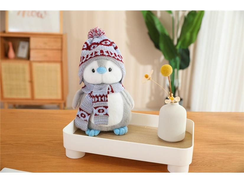 Japanese Penguin Plush Toy with Cute Christmas Scarf and Hat