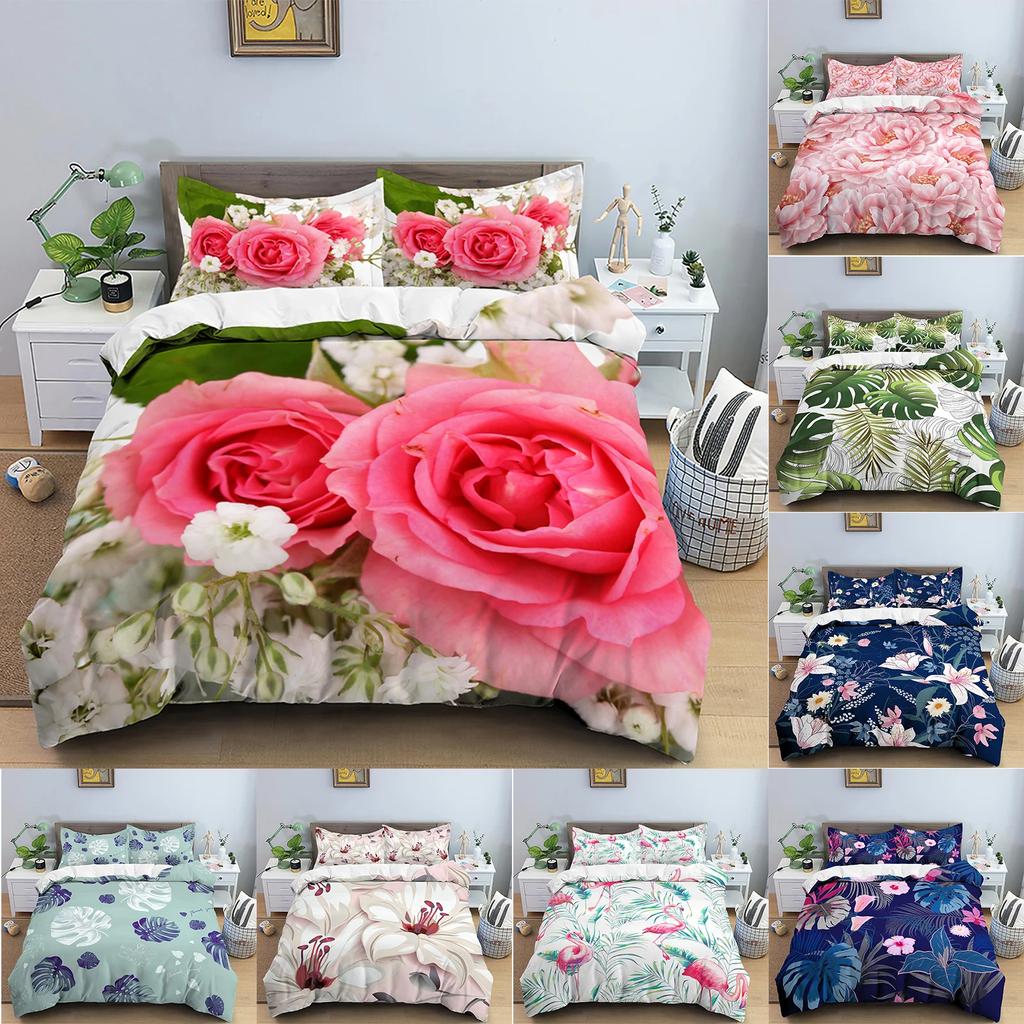 Leaves Duvet Cover Set 3D Flower Printed Bedding Set Comforter Cover With Pillowcase Single Twin King Queen Bedclothes 2/3PCS