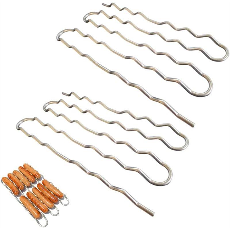 A96I-Stainless Steel Sausage Griller Hands-Free Rack For Camping Outdoor Cookouts With 360° Rolling Design серебряный
