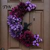 Indoor Dark Theme Soft Furnishings Halloween Black Cat Moon Wreath, Gothic Crescent Grapevine Wreath with Style Holiday Home Accents Rose Flowers,