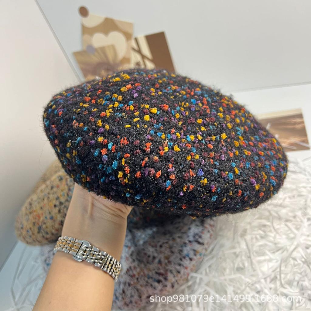 Europe beautiful woman plush knitted colored wool beret versatile painter pumpkin hat bud hat