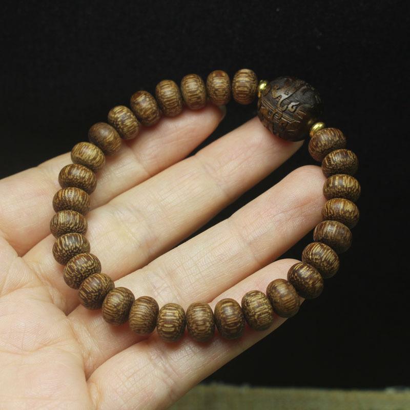 Eaglewood 9mm Abacus Beads Bracelet with Pixiu, Wooden DIY Buddhist Prayer Beads Mala for Men Women