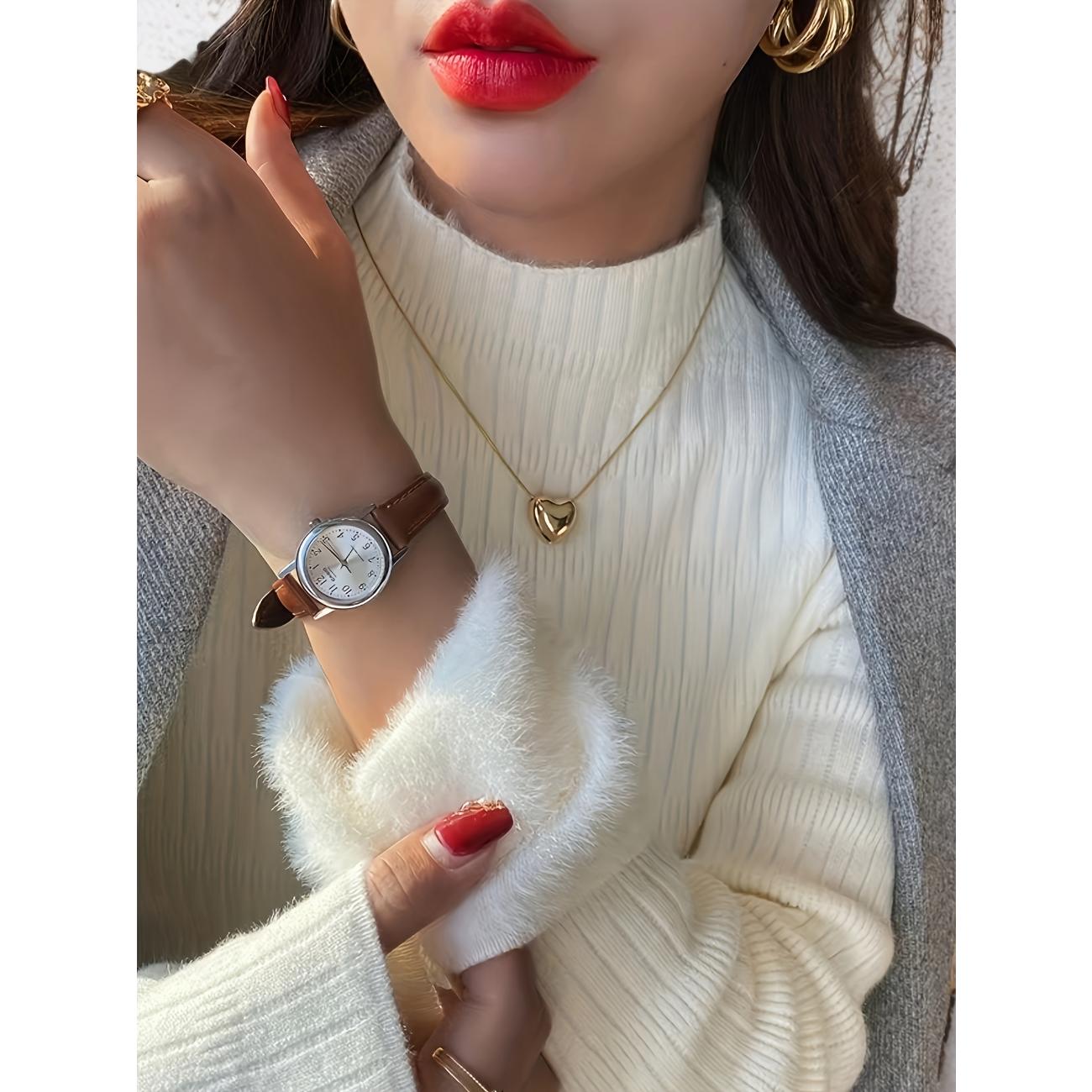 

В язаний светр з флісом у рубчик на День Святого Валентина, повсякденний тонкий універсальний светр з довгими рукавами, жіночий одяг One Size кавовий