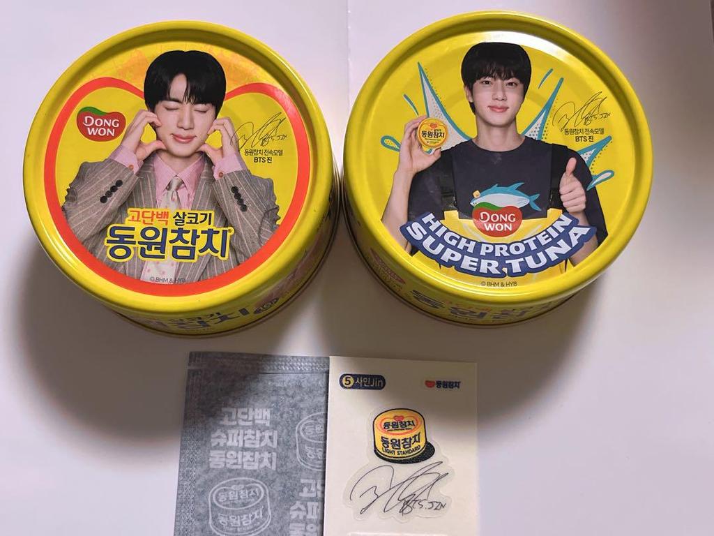 [USED] Korea Exclusive BTS Jin Tuna Can (Set of 2) with Non-Retail Sticker Set (Set B)
