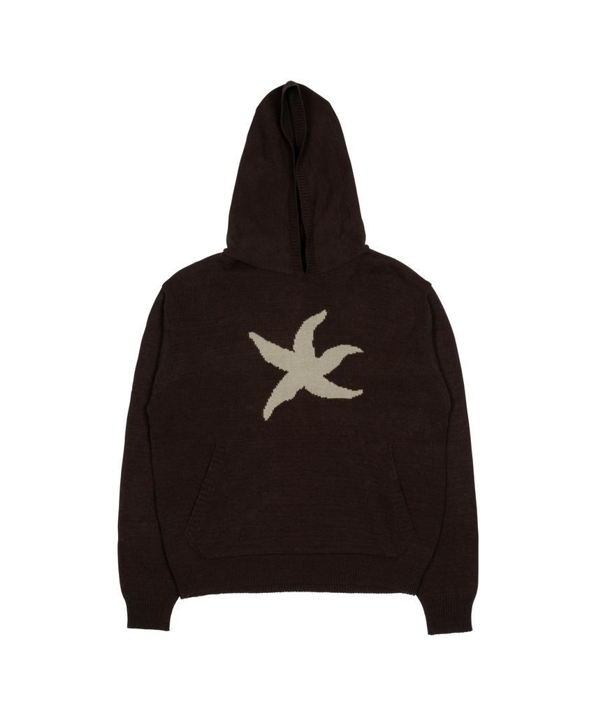 THE COLDEST MOMENT Tcm Starfish Logo Knit Hoodie (Brown)