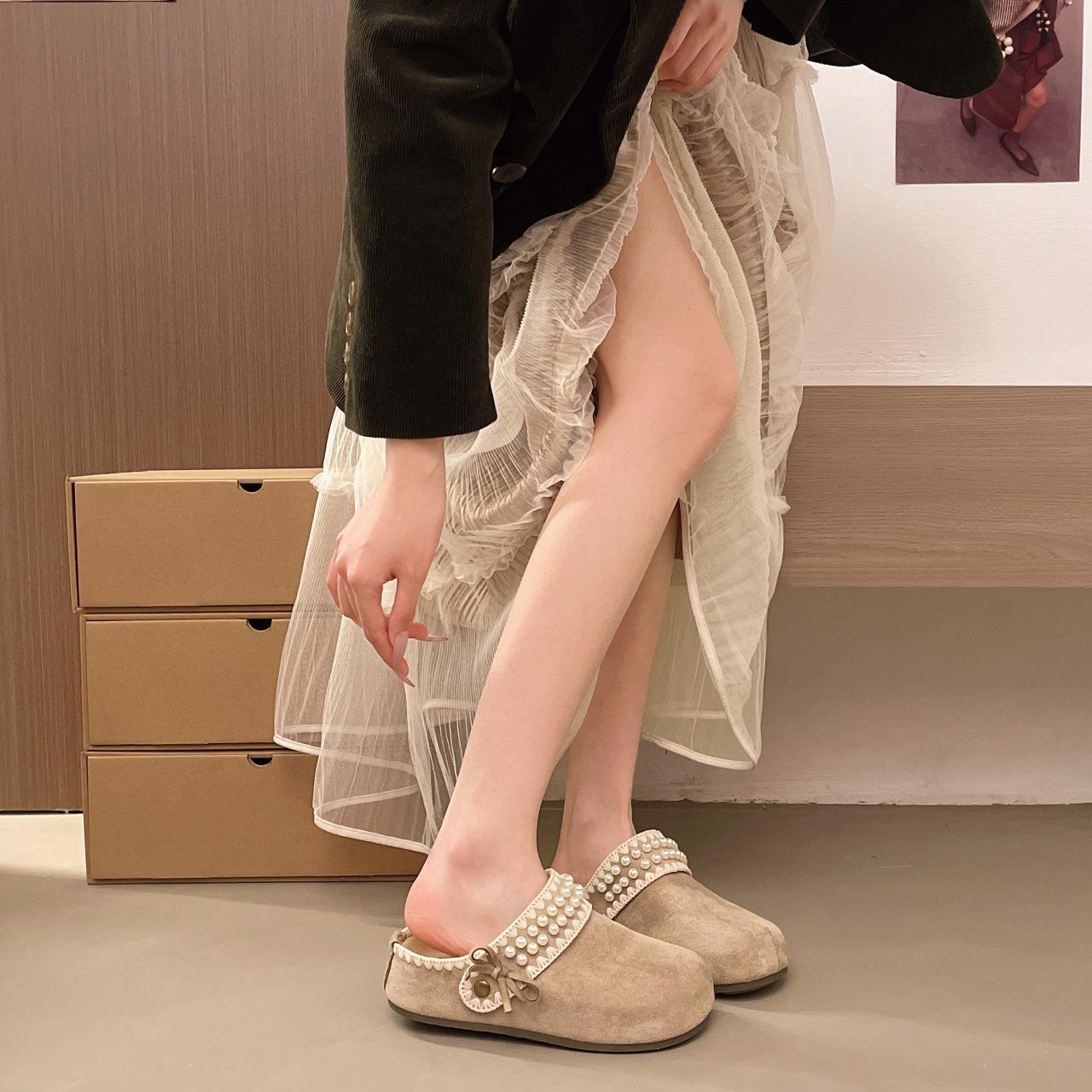 High-heeled Slippers - New Women s Style, Versatile, One-piece Slip-on, Toe Cover, Half Heel Shoes 35 хаки