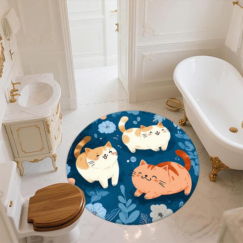 Flat Style Cat,Round Area Rug,Carpet Rug for Living Room Bedroom Sofa Playroom Decor,Non-slip Floor Mat
