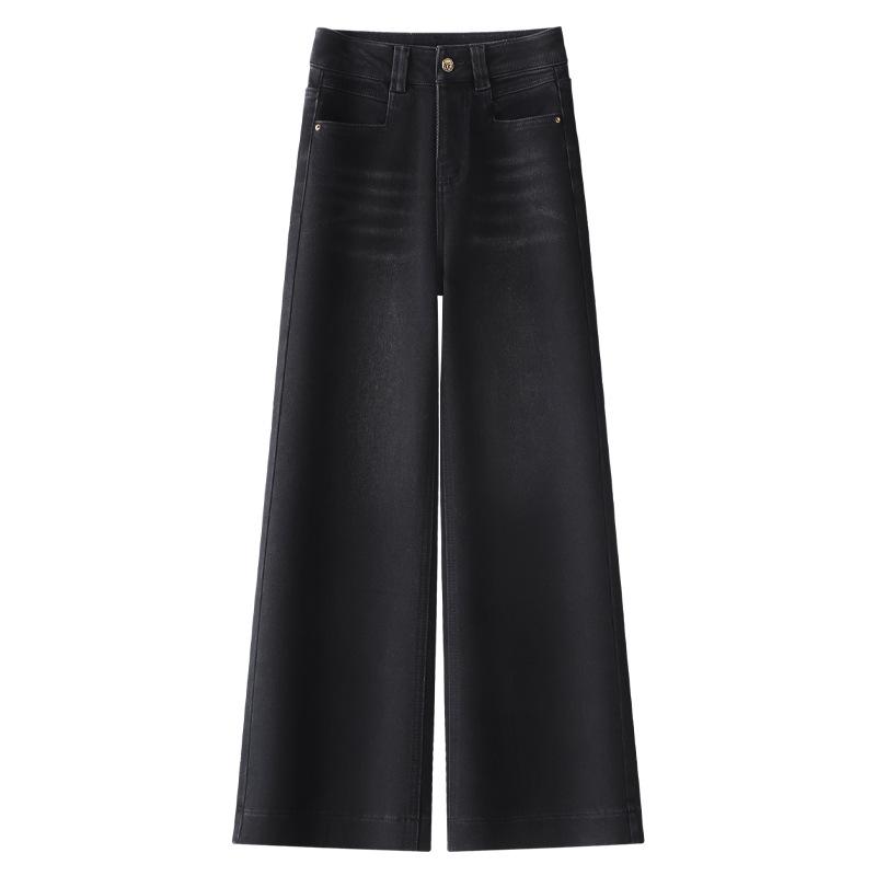 Women's Retro Blue Fleece-Lined Wide Leg Jeans - Pear Shape Slimming, Autumn/Winter 2024 Collection