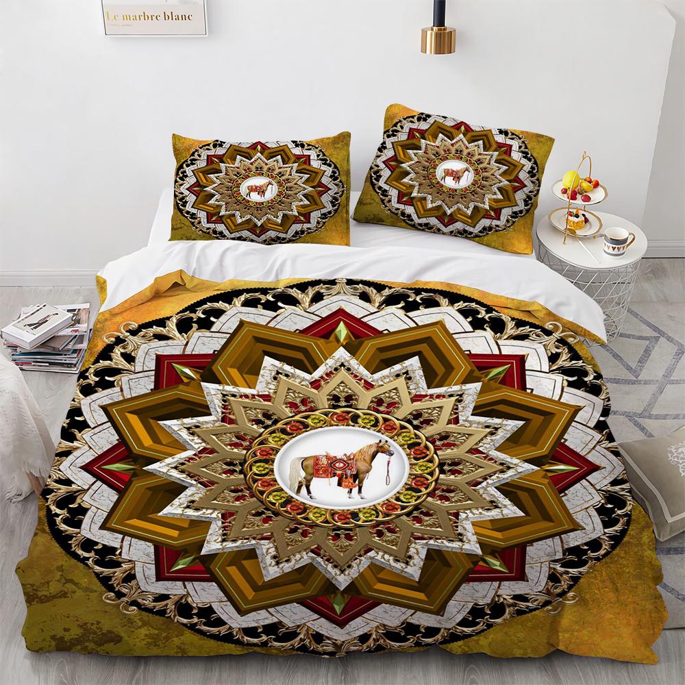

Boho Datura Flower Duvet Cover Set Golden Bedding Yellow Mandala Design Boys Girls Bedding Sets Comforter Cover + Pillowcases 3d 135x200cm