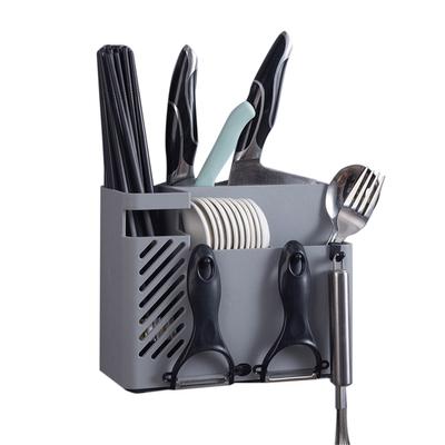 Portaposate Multifunzionale da Parete Scolapiatti per Bacchette per Casa Cucina Grigio