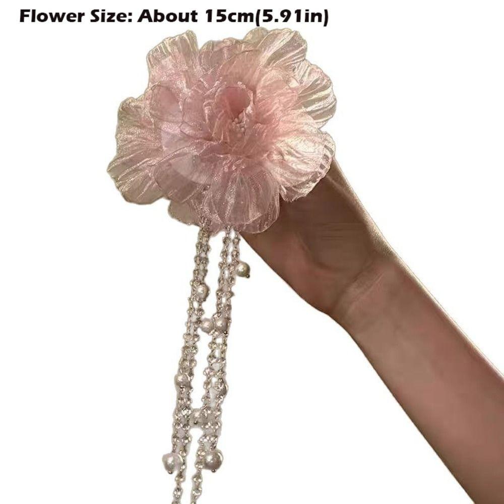 Pearls Peony Flower Hair Clip Long Tassel Headwear Elegant Barrettes  Women