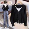 Long Sleeve Zipper Knit Top - Slimming, Age-Reducing, Stylish Two-Piece Effect for Spring and Autumn