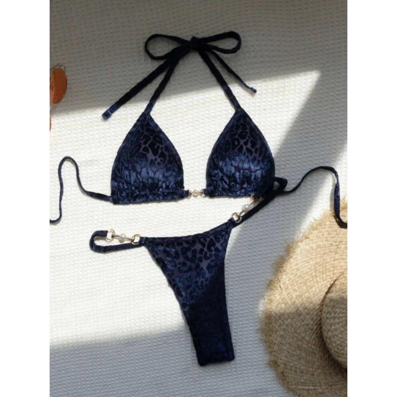 Shiny Pink Micro Bikini 2025 Mujer Women Sexy PU Pearls Push Up Thong Swimsuit Summer Bathing Suit Bandage Holiday Swimwear