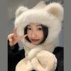 Women's Winter Korean - style Cute Bear Ear Plush Hat and Scarf Integrated Fleece - lined Thickened Cycling Ear - protection Trendy Hat
