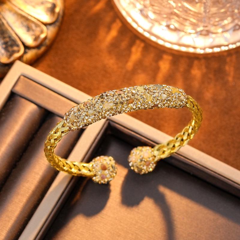 Inlaid Natural Stone Tourmaline Bracelet: Chinese Style Color-Preserving Woven Jewelry