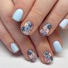 Vintage Blue Floral Square Wearable Nail Art Tips - 24 Pieces